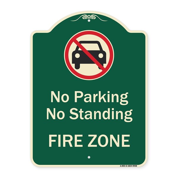 Signmission Designer Series-No Parking Or Standing Fire Zone With Graphic, 24" x 18", G-1824-9958 A-DES-G-1824-9958 - main